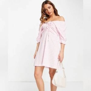NWT VERO MODA Barbie Pink White Check Dress Size Small